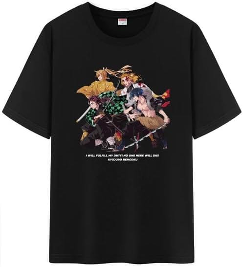 41pWhnKevXL._AC_SY550 Demons Character Print Merch Shirt Round Neck Short Sleeve Slayers Tshirt Black Clothing For Women Men - Image 1