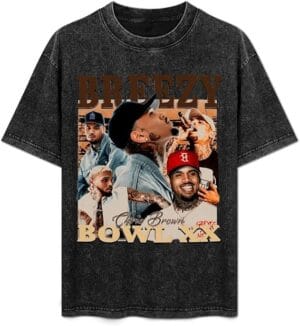 Chris Shirt Breezys 2025 Music Bowls Tour Browns Tshirt Vintage Washed Graphic Short Sleeve For Women Men - Image 7