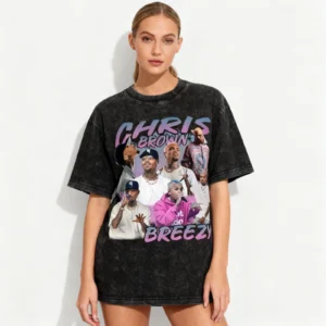 Chris Shirt Breezys 2025 Music Bowls Tour Browns Tshirt Vintage Washed Graphic Short Sleeve For Women Men - Image 5