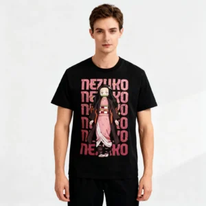 Demons Nezukos Print Merch Shirt Round Neck Short Sleeve Slayers Tshirt Black Clothing For Women Men - Image 2