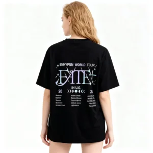 Enhypen Merch T Shirt Fate Plus World Tour Tshirt Round Neck Casual Short Sleeve Top Women Men - Image 3