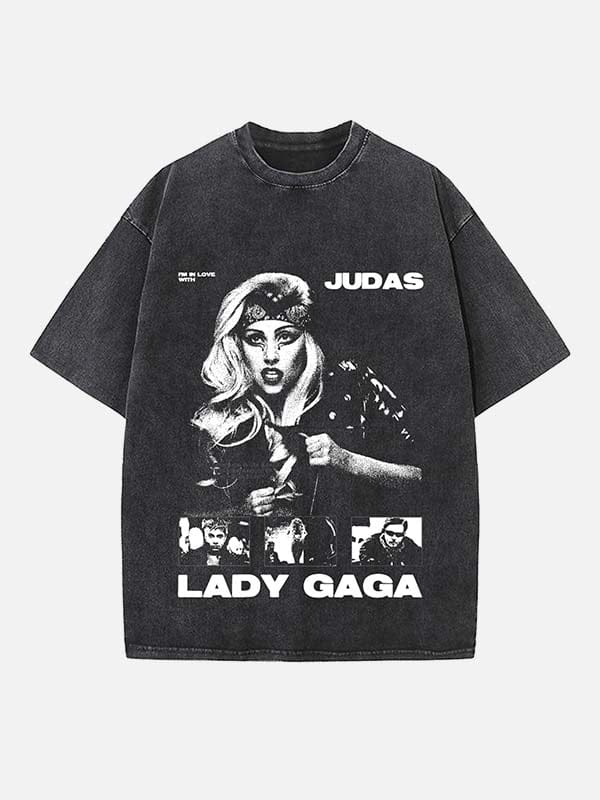 1_TJ5mQF Lady Gaga Print Round Neck Unisex T-shirt - Image 1