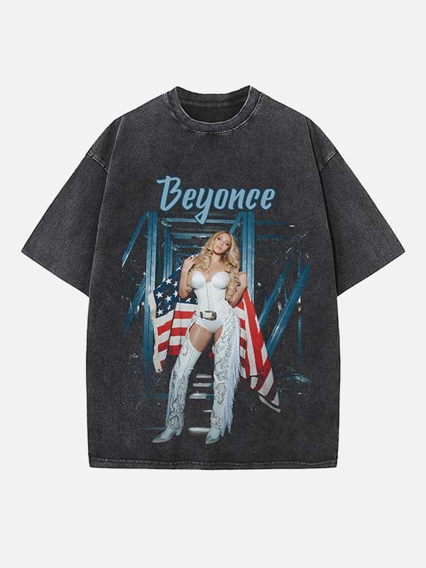 1_UsUm7h Beyoncé Print Round Neck T-shirt - Image 1