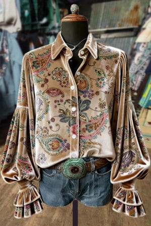 Retro Paisley Print Velvet Top