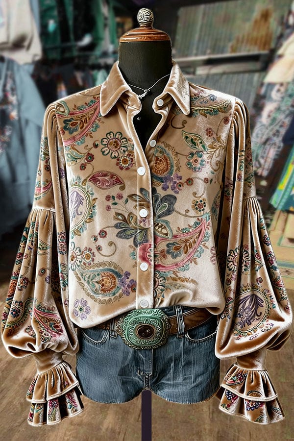 875af5caaa46b42b06e3742144662fa4 Retro Paisley Print Velvet Top - Image 1