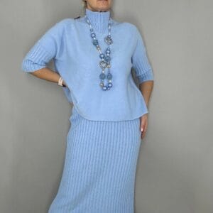 Elegant Knitted Turtleneck Sweater And Skirt Two-piece Set