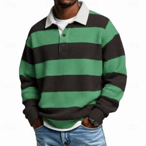 Men's Horizontal Stripes Polo Rugby Polo Long Sleeve Polo Shirts Lapel Sportswear Casual School Athleisure Daily Wear 3D Print Spring Fall Winter Red Dark Green Orange - Image 4