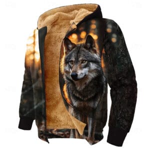 Men's Wolf Fleece Hoodie Sweatshirt Fashion Daily Simple Casual Crew Neck Outdoor Climbing Black Zip Up Fall Winter Designer