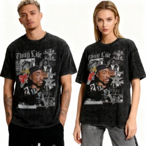 Tupac Shakur (2Pac) Print Round Neck Unisex T-shirt - Image 3