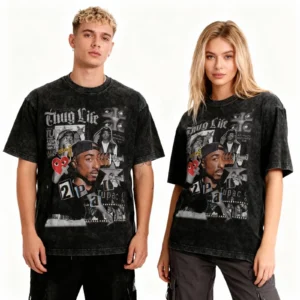 Tupac Shakur (2Pac) Print Round Neck Unisex T-shirt - Image 5