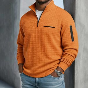 Men's Waffle Polo Shirts Pullover Sports & Outdoor Casual Quarter Zip Long Sleeve Fashion Comfortable Zip Up Pocket Spring & Fall Cross-Seasons Fall & Winter Black White Navy Blue Purple Orange