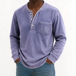 Men's Henley Shirt 100% Cotton Acid Wash Shirt T shirt Tee Long Sleeve Vintage Retro Vintage Casual Vintage Style Washed Henley Casual Spring Fall All Seasons Dark Brown Black Pink Henley T-Shirt - Image 3