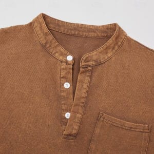 Men's Henley Shirt 100% Cotton Acid Wash Shirt T shirt Tee Long Sleeve Vintage Retro Vintage Casual Vintage Style Washed Henley Casual Spring Fall All Seasons Dark Brown Black Pink Henley T-Shirt - Image 9