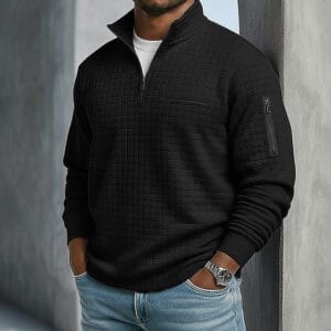 Men's Waffle Polo Shirts Pullover Sports & Outdoor Casual Quarter Zip Long Sleeve Fashion Comfortable Zip Up Pocket Spring & Fall Cross-Seasons Fall & Winter Black White Navy Blue Purple Orange - Image 2