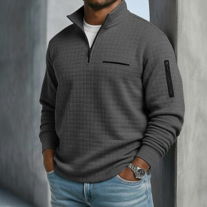 Men's Waffle Polo Shirts Pullover Sports & Outdoor Casual Quarter Zip Long Sleeve Fashion Comfortable Zip Up Pocket Spring & Fall Cross-Seasons Fall & Winter Black White Navy Blue Purple Orange - Image 9