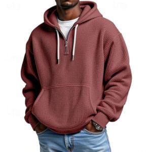 Men's Hoodie Quarter Zip Hoodie Black Light Green Wine Army Green Royal Blue Hooded Plain Drawstring Pocket Sports & Outdoor Daily Holiday Polyester Streetwear Basic Casual Spring Fall Clothing - Image 7