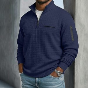 Men's Waffle Polo Shirts Pullover Sports & Outdoor Casual Quarter Zip Long Sleeve Fashion Comfortable Zip Up Pocket Spring & Fall Cross-Seasons Fall & Winter Black White Navy Blue Purple Orange - Image 6