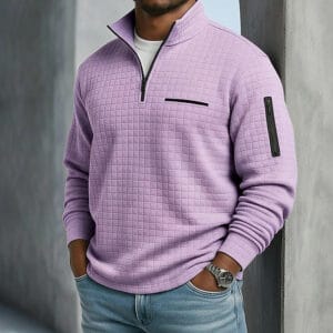 Men's Waffle Polo Shirts Pullover Sports & Outdoor Casual Quarter Zip Long Sleeve Fashion Comfortable Zip Up Pocket Spring & Fall Cross-Seasons Fall & Winter Black White Navy Blue Purple Orange - Image 7