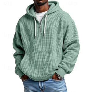 Men's Hoodie Quarter Zip Hoodie Black Light Green Wine Army Green Royal Blue Hooded Plain Drawstring Pocket Sports & Outdoor Daily Holiday Polyester Streetwear Basic Casual Spring Fall Clothing - Image 8