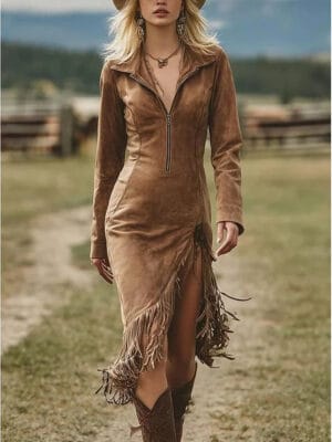 Women's Mini Dress Sheath Dress Vacation Casual Boho Daily Holiday Date Plain Long Sleeve Lapel Black Light Brown