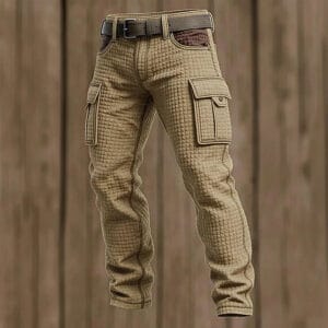 Men's Waffle Cargo Pants Trousers Casual Pants Patchwork Pocket Elastic Waist Plain Comfort Soft Full Length Outdoor Casual Daily Vacation Fashion Black Green - Image 2