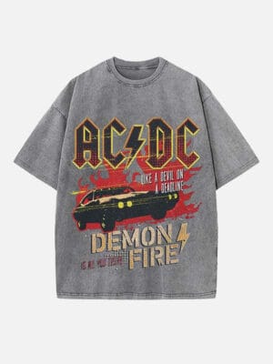 AC/DC Print Round Neck T-shirt - Image 3