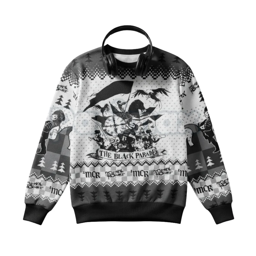2_bdc38880-25bd-47c5-b892-eda6757cfaba MCR The Black Parade Ugly Christmas Sweater | Emo Rock Band Xmas Crewneck | My Chemical Romance Fan Gift - Image 1