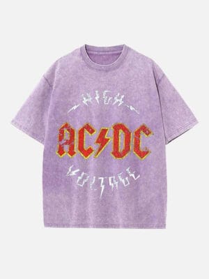 AC/DC Print Round Neck T-shirt - Image 5