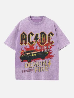 AC/DC Print Round Neck T-shirt - Image 5