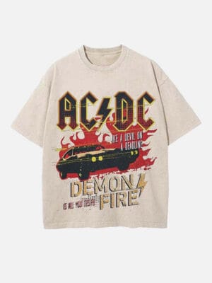 AC/DC Print Round Neck T-shirt - Image 6