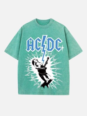 AC/DC Print Round Neck T-shirt - Image 7