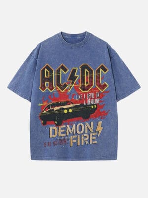 AC/DC Print Round Neck T-shirt - Image 7