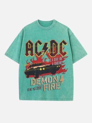 AC/DC Print Round Neck T-shirt - Image 8
