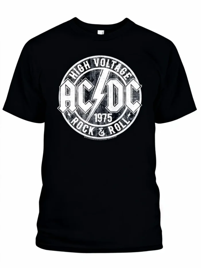 AC/DC High Voltage Rock & Roll 1975 Print Round Neck T-shirt - Digheigg